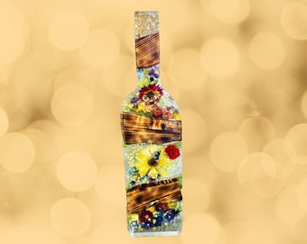 Wine shaped art / charcuterie board with flowers