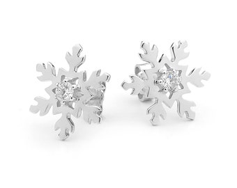 Snowflake Earrings, Ear Studs in Sterling Silver
