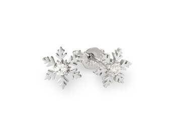 Snowflake Earrings, Ear Studs in Sterling Silver