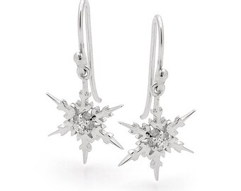 Snowflake Earrings with Shepherd Hooks in Sterling Silver