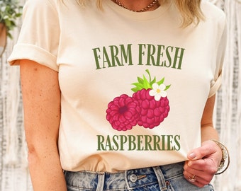 Farm Fresh Raspberry Shirt, Cottagecore Clothing, Boho Clothing, Fruit Garden Shirt, Botanical Shirt, Aesthetic Clothes, Cottage Core Shirt