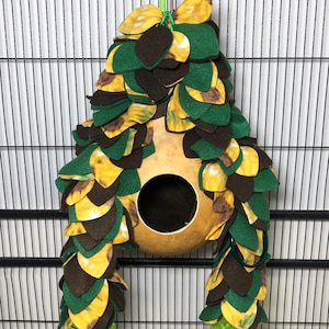 All Natural Sugar Glider Toy - Hanging Gourd with Anti Pill Fleece Leaves Sugar Bear toy, Pocket Pet toy, Bird, small animal, exotic animal