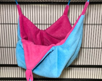 Open Environment Cube - Great for crabby gliders - Reversible, Pink/Blue, sugar glider safe fleece