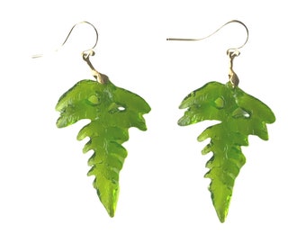 Glass Leaf Earrings | Large Fern Leaf Glass Earrings | Nature Jewelry | Michael Michaud