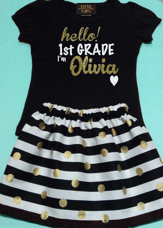 Hello 1st Grade Outfit My First Day Of School Black Tshirt Etsy