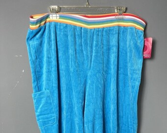 NWT XHILARATION Womens XXL Blue Velour Capri Lounge Pants Rainbow Waistband Y2K