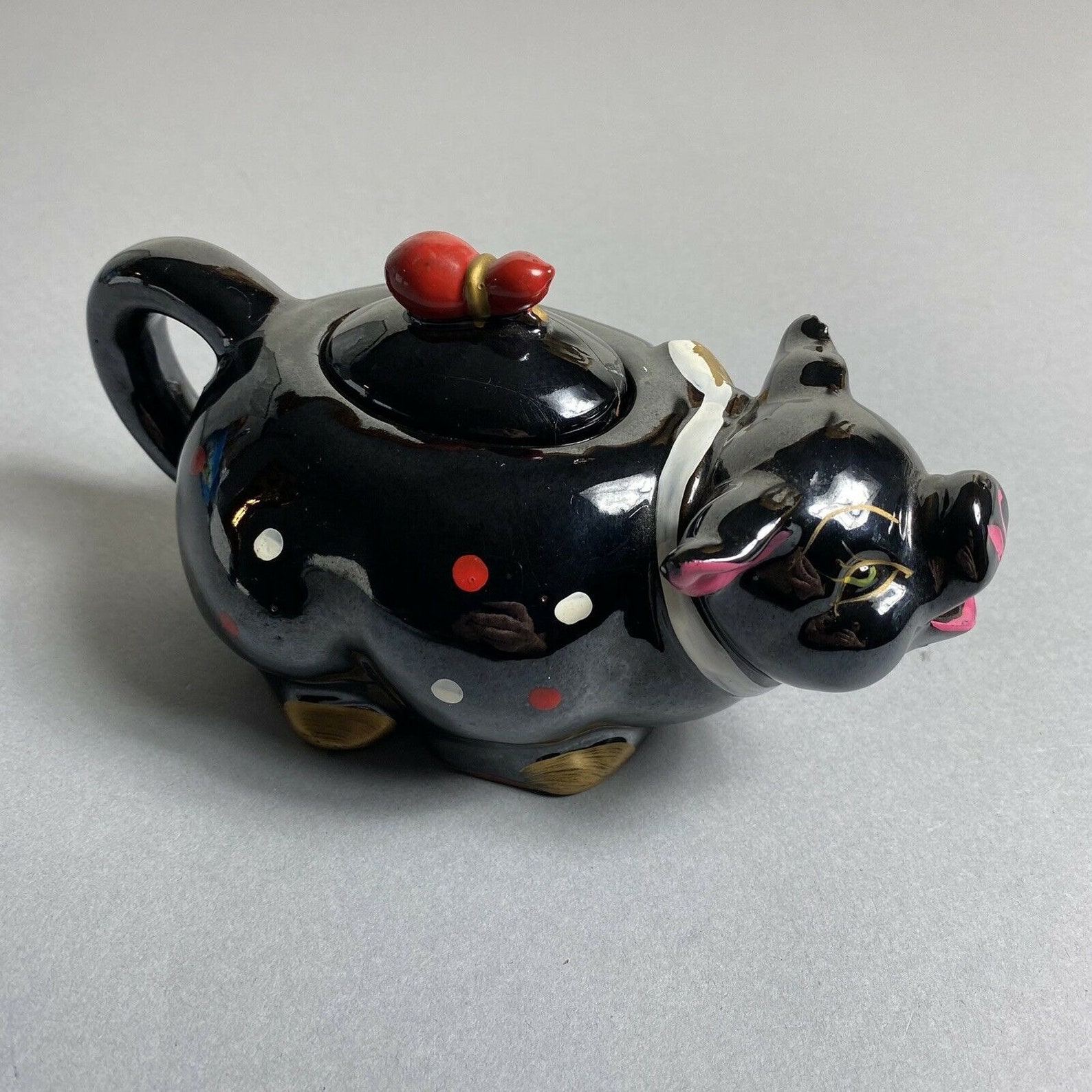 Vintage 50s/1950s Black Hand Painted Pig Novelty Teapot Etsy