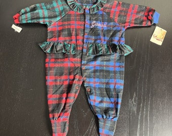 Vintage 90s Baby Guess Sleepwear Baby Girl Size 6M One-Piece Footed Romper Pajamas 1990s NWT