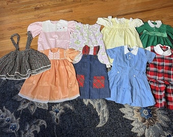Vintage Lot of Girls/Kids Size 5-6-7 Dresses Colorful Prints Florals 60s/70s/80s
