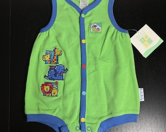 Mono de verano de una pieza HEALTHTEX para bebé de 3 a 6 meses, estilo vintage de los años 90, colores primarios y estampado de animales.