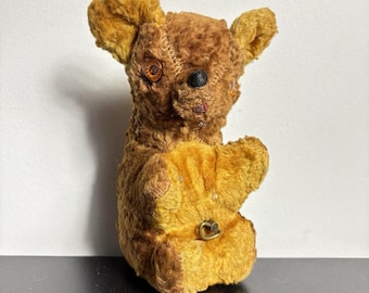 Oso de peluche musical antiguo/vintage de 20 cm (8 pulgadas) de color marrón que canta nana y buenas noches.