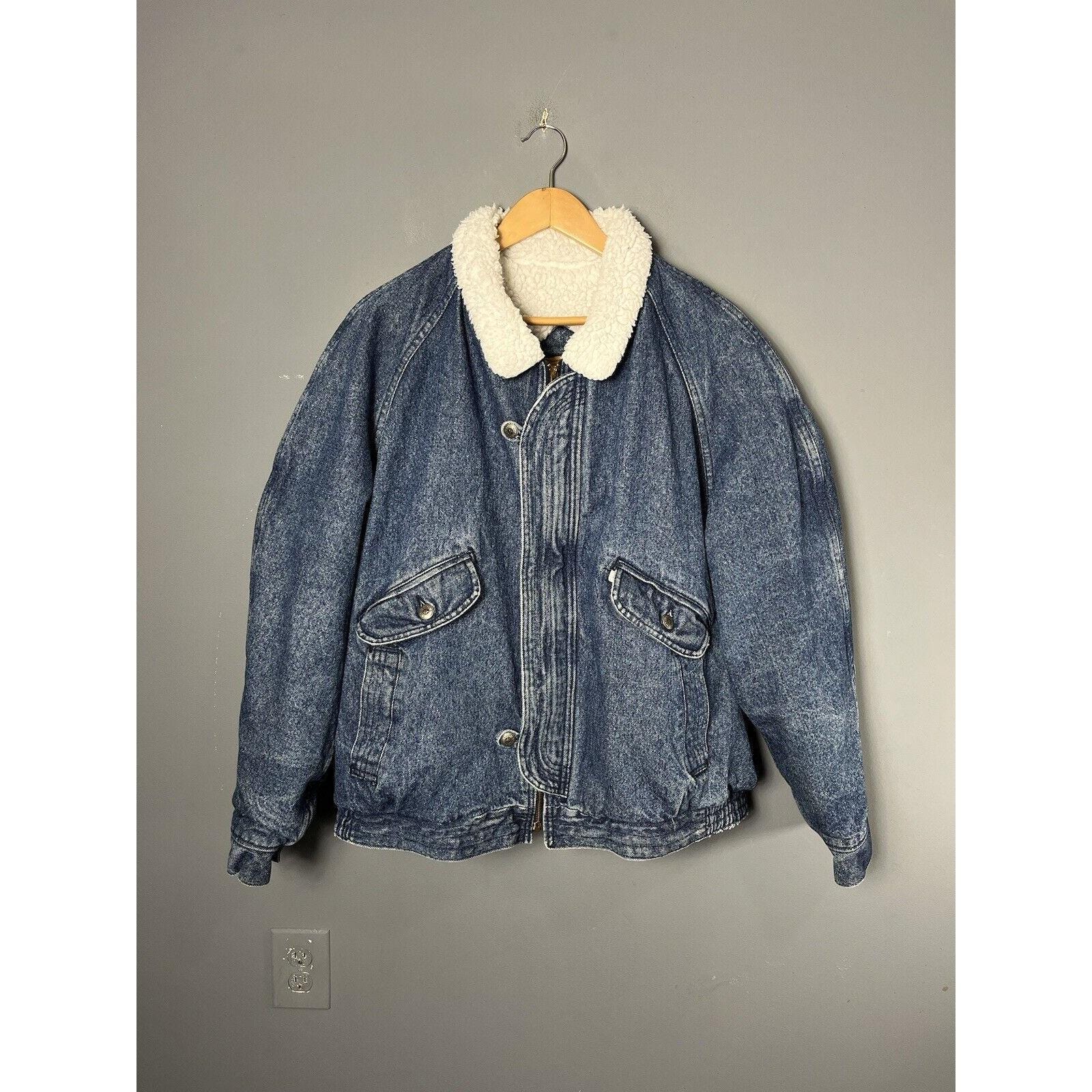Vintage 80s LEVI'S Mens XL Blue Denim Jean Jacket W/shearling