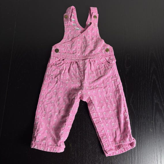 Vintage 80s OSHKOSH Baby Girl 24M Pink One-Piece Romper Overalls Floral Print