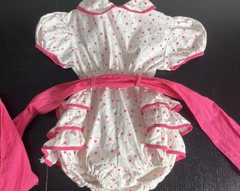 Vintage 50s/60s Baby Girl Ruffle Bubble Sunsuit One-Piece Romper Polka-Dot Bow