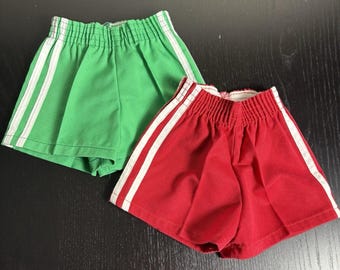 Pantalones cortos vintage de los años 80 de SEARS para bebé de 18 meses, lote de 2 pares con raya lateral, color rojo y verde.