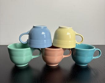 Vintage 90s FIESTA Lot of 5 Different Color Tea Cups Art Deco Style Fiestaware