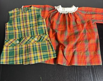 Vintage jaren 60/70 peutermeisjes maat 3 Lot van 2 geruite modulaire jurken Sears & Nannette