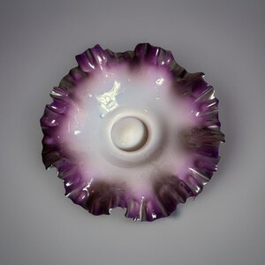 Antique Victorian Purple/White Art Glass Ruffled Cased Glass Bridal Bowl Basket