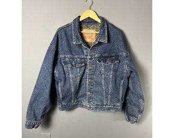 Vintage 80s Levi's Mens Size M Blue Denim Jean Trucker Jacket Flannel Lined 1980s