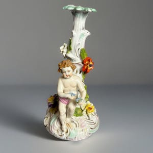 Antique CARL THIEME Dresden German Porcelain Cherub Figurine Compote Base Floral