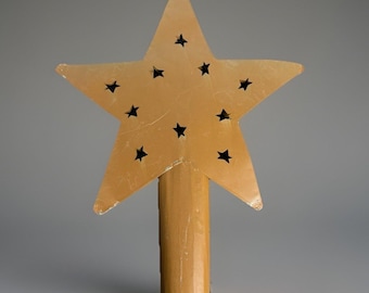 Vintage Brown Handmade Primitive Style Metal Cutout Star Christmas Tree Topper