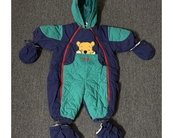 Vintage 90s WINNIE THE POOH Baby Boy Girl 12M One-Piece Colorblock Snowsuit