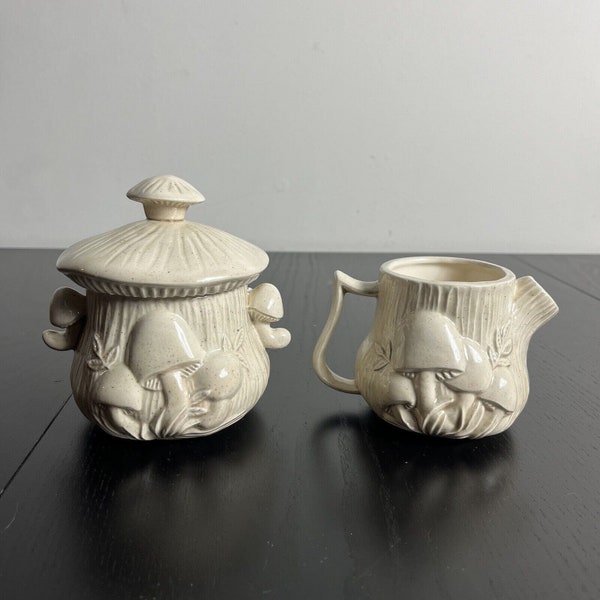 Vintage Arnel's Ivory Ceramic Mushroom Creamer & Sugar Bowl Set