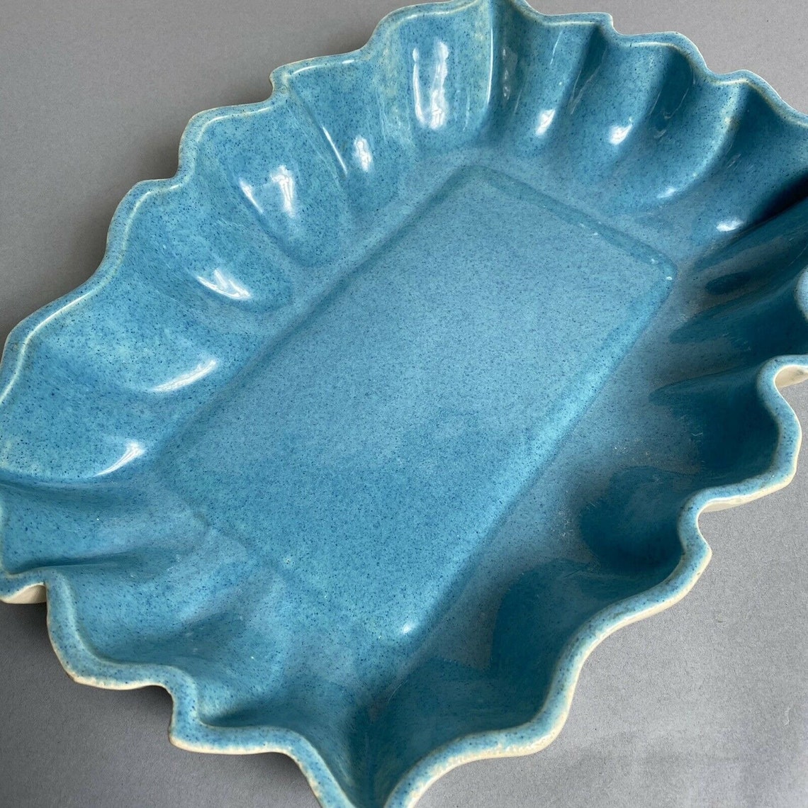 Vintage Los Angeles Potteries Ruffled Edge Aqua Blue Casserole Etsy