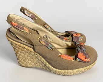 Vintage Y2K XHILARATION Womens Size 9 Brown/Orange Wedge Heel Shoes Bow