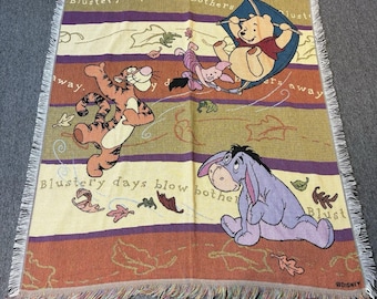 Vintage Winnie de Pooh Disney-tapijt geweven deken Stormachtige dagen ZELDZAAM