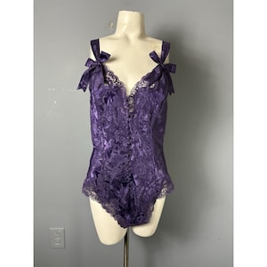 Vintage 90s Victoria&#39;s Secret Womens L Purple Bodysuit Teddy Lingerie Lace NWT