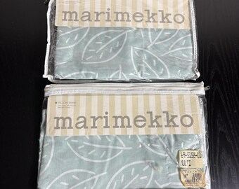 Vintage jaren 90 MARIMEKKO set van 2 kussenslopen standaard formaat groene berkenbladprint ongebruikt