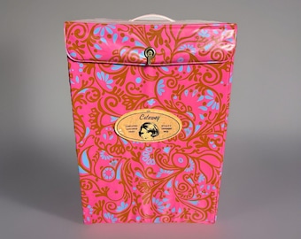Estuche/caja de transporte para pelucas de vinilo con estampado floral rosa estilo mod vintage de los años 60 con asa