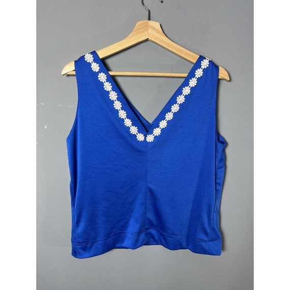 Vintage 60s/70s Womens XL/1X Bright Blue Polyeste… - image 5
