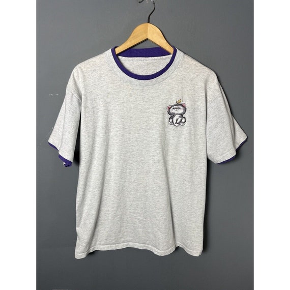 Vintage 90s Womens L/XL Gray & Purple T-Shirt wit… - image 1