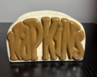 Vintage 70s/1970s Ivory/Brown Speckled Ceramic Napkin Holder Groovy