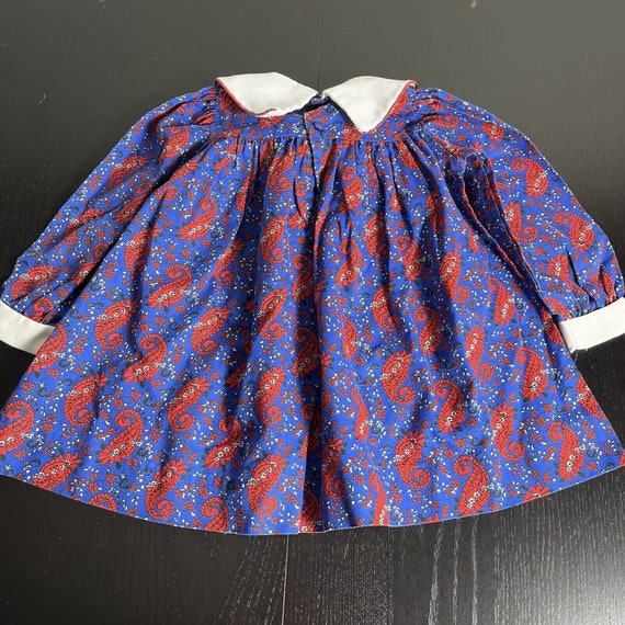 Vintage 80s Toddler Girl Size 4T Dress Red Blue M… - image 4