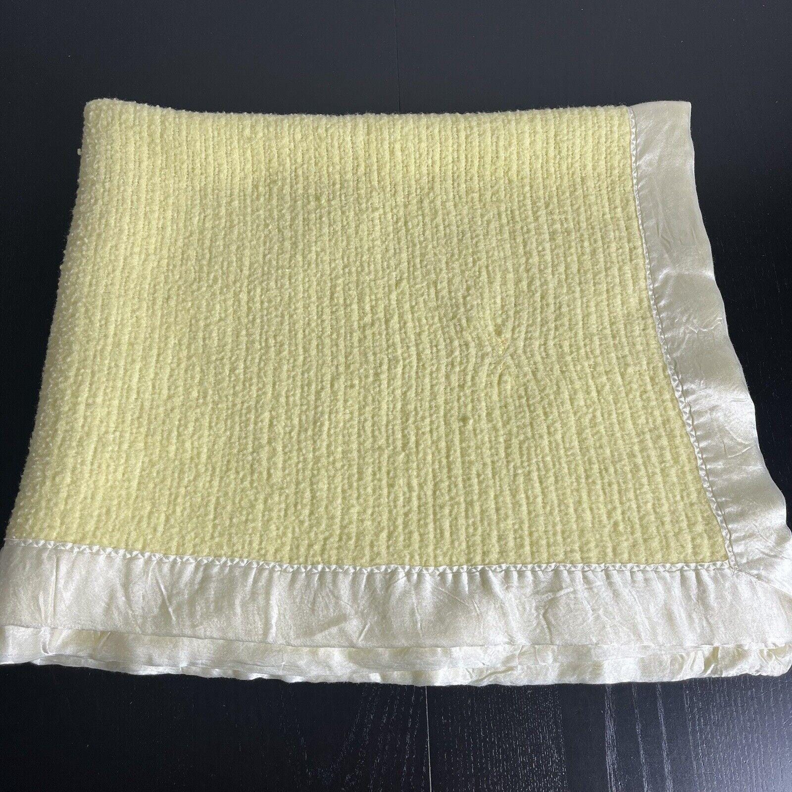 Vintage Yellow Acrylic Woven Baby Blanket With Satin Trim binding Unbranded Etsy