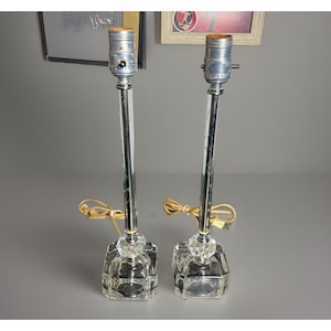 Vintage Pair/Set of 2 Clear Etched Glass Boudoir Candlestick Table Lamps // Romantic, Art Deco, Shabby Chic, 1940s, 1950s, Mid Century