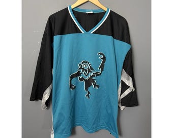 Vintage ATHLETIC KNIT Mens XL? Hockey Jersey Bright Blue Black White Monkey