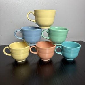 Vintage FIESTA Homer Laughlin Lot of 6 Pastel Tea Cups Yellow Blue Green Orange