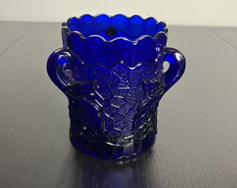 Antike Dugan Maple Leaf Kobalt Blau 4 "Glas Zuckerdose Kein Deckel Vintage