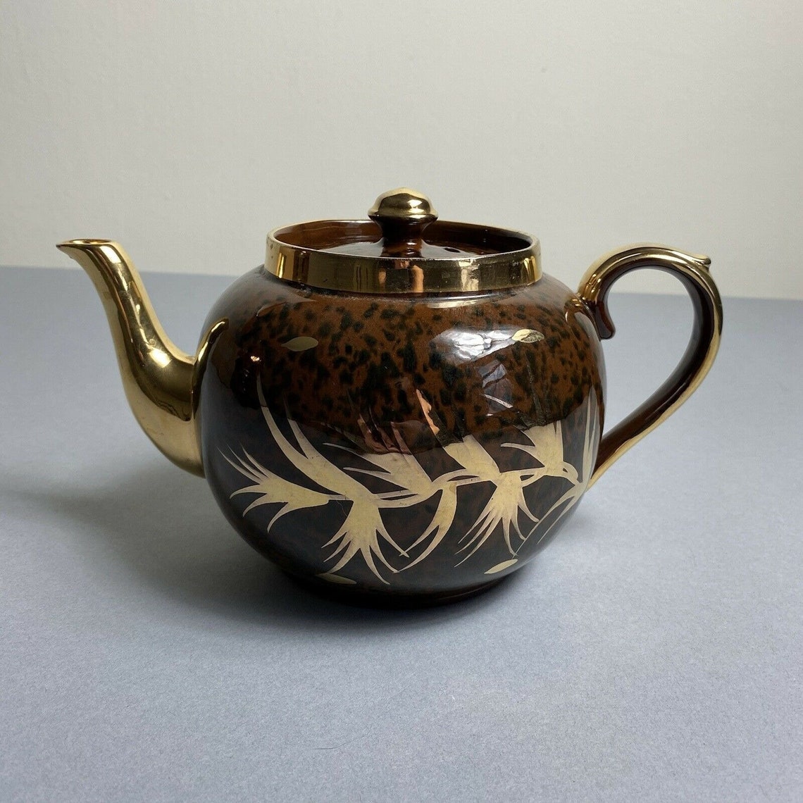 Vintage Gibsons English Staffordshire Teapot Brown Gold Etsy