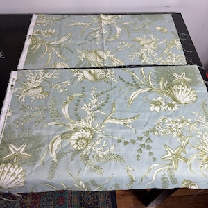 P. KAUFMANN Decorator Fabric Blue Green Sea Life Coastal Print, 2 Remnants