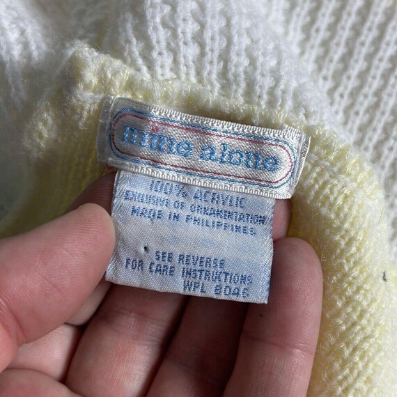 Vintage 80s/1980s MINE ALONE Yellow Acrylic Knit Baby Blanket