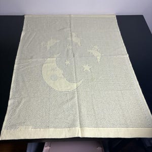 Vintage BLOOMINGDALES Next Generations Yellow Baby Blanket Moon Stars Lamb Sheep