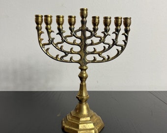 Vintage Brass Hanukkah Menorah Small Size 7 3/4" x 6" Judaica