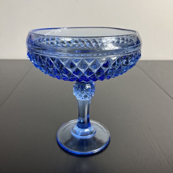 Vintage Indiana Glass Ice Blue Diamond Point Compote Pedestal Dish Candy Bowl