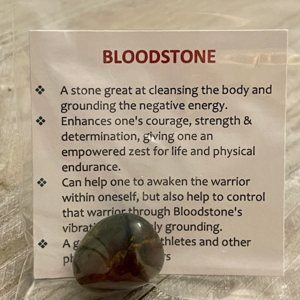BLOODSTONE crystal w/ description card