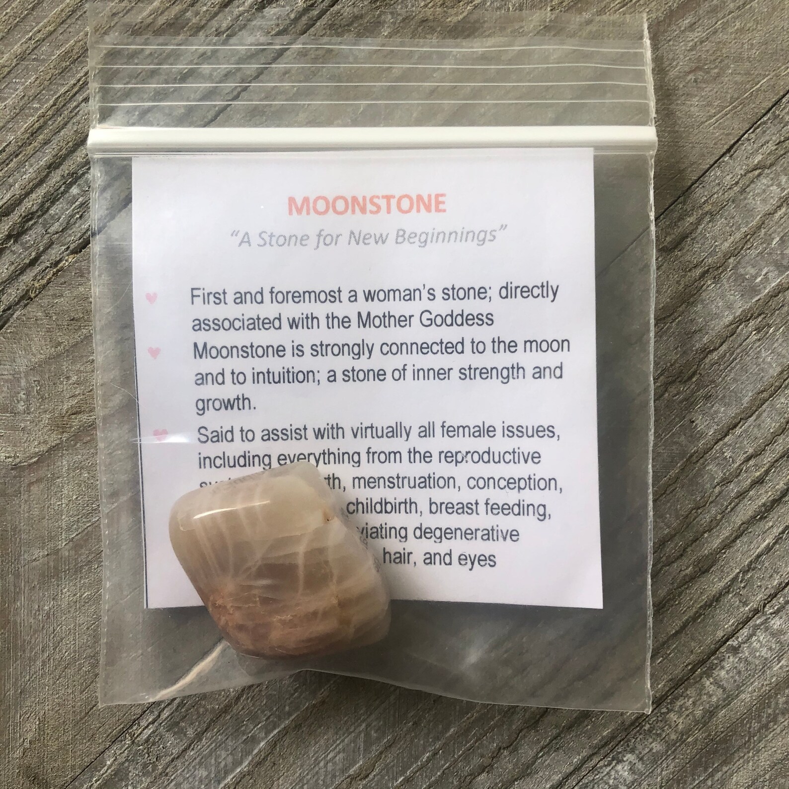 MOONSTONE Tumbled Crystal With Description Card Etsy